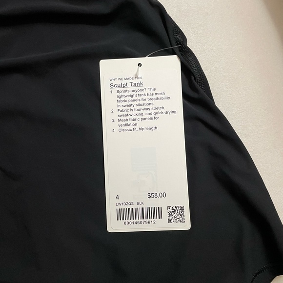 NWT Lululemon Sculpt Tank in Black Mesh Back Detail, Size 4 - Picture 5 of 7